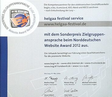 norddeutscher website award urkunde 2012