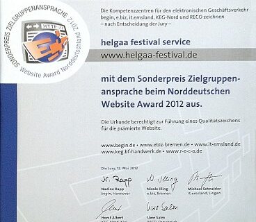 norddeutscher website award urkunde 2012