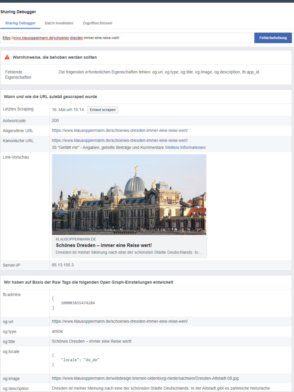 Facebook Sharing Debugger