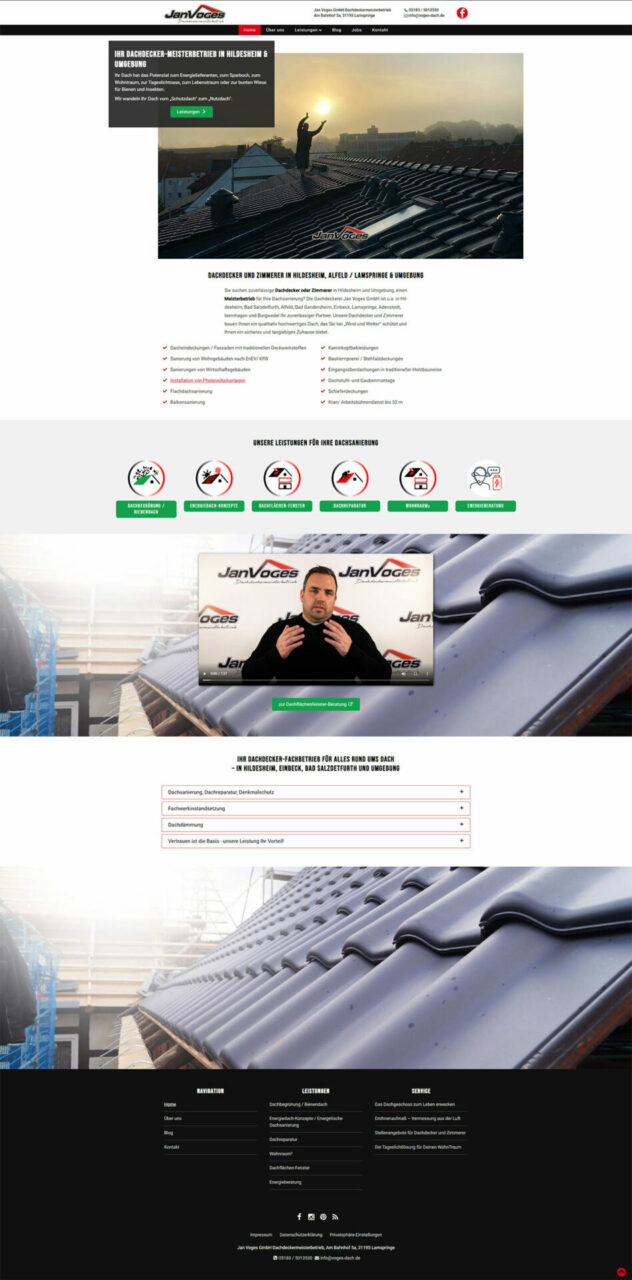 Screenshot Homepage Webdesign Dachdecker Hildesheim Hannover WordPress