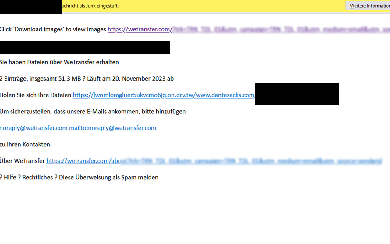 Spam Phishing wetransfer