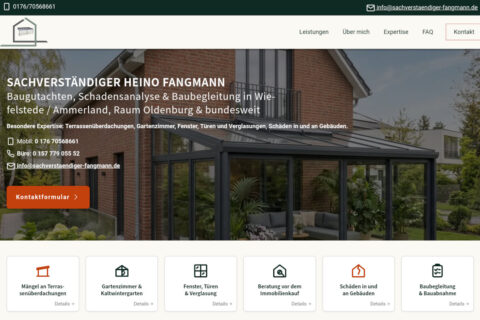 Screenshot Sachverständigenbüro Fangmann Wiefelstede Ammerland Baugutachten Schadensanalyse & Baubegleitung