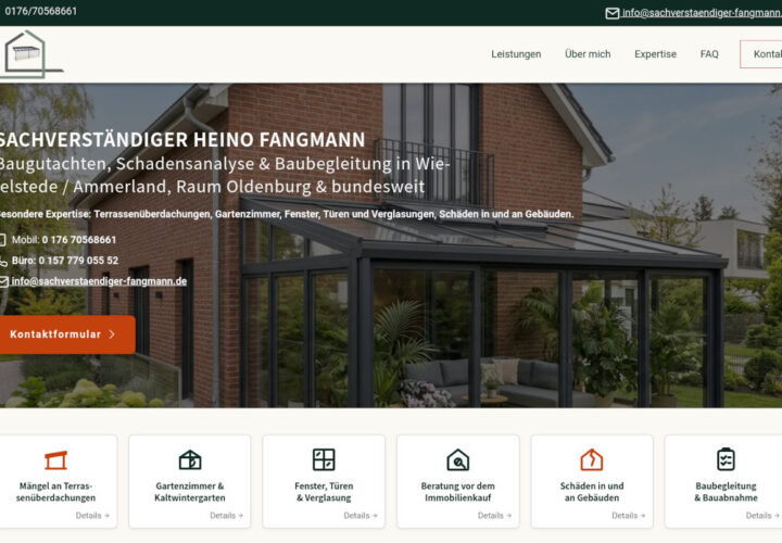 Screenshot Sachverständigenbüro Fangmann Wiefelstede Ammerland Baugutachten Schadensanalyse & Baubegleitung
